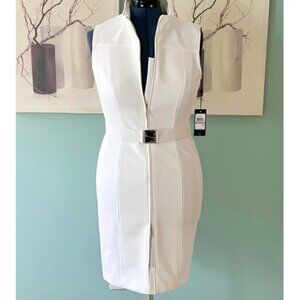 Tommy Hilfiger NWT White Dress, Front Zip Belted Women's Size 12